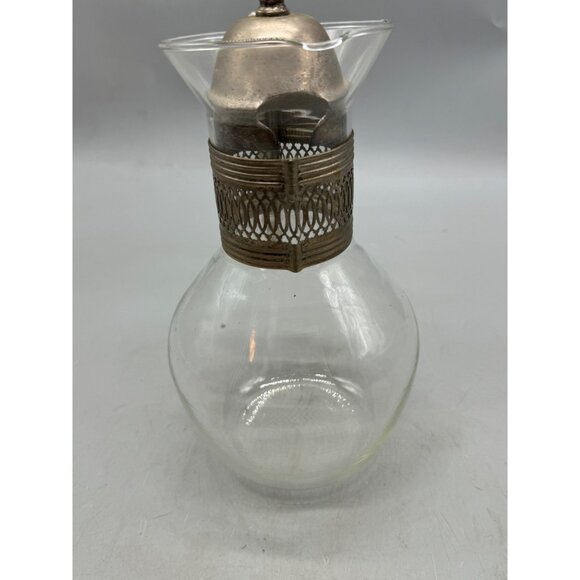 Vintage Glass Carafe Ornate Metal Handle & Lid 8=10.5" Tall Elegant Design READ - Picture 7 of 12